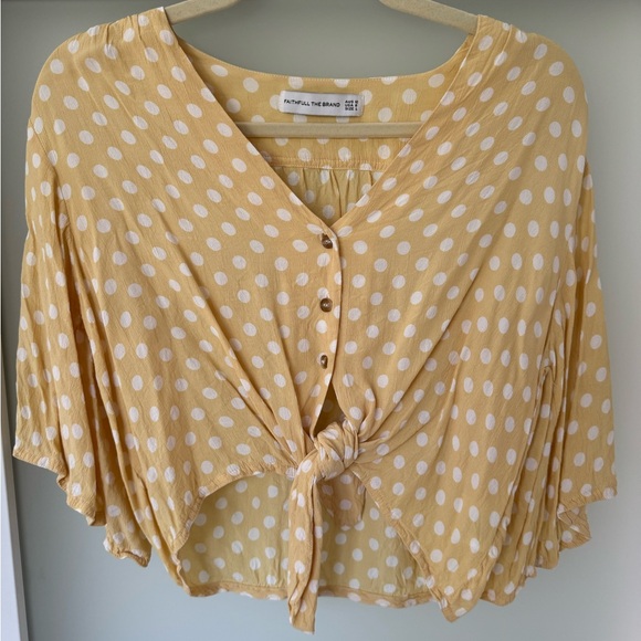 Faithful the Brand Boulevards Polka Dot Tie Front Cropped Top - Picture 3 of 6